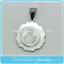 Shiny Polishing Fashion Religious Jewelry Stainless Steel Virgin Mary Round Medal Necklace Pendant Medallion Jewelry